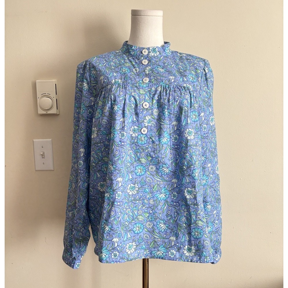 J Crew Womens Medium Fresco Top Floral Poplin Purple Blue Green Cotton Spring